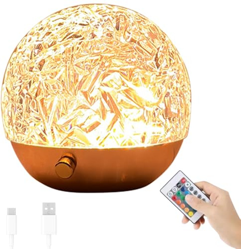 Lámpara de Olas de 16 Colores Luces de Noche Redondas Lámpara de Cristal con Ondas de Agua Control Remoto Luz de LED Romántica Luz de Noche con Proyector Recargable para Dormitorio Sala de Estar