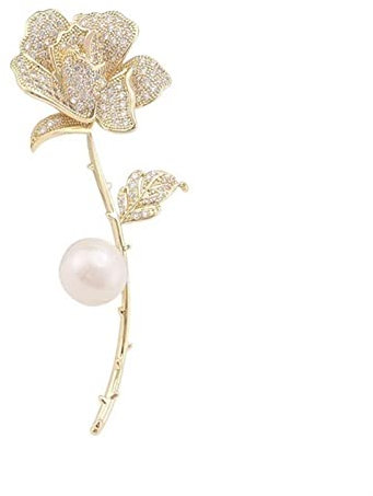 Brosche Hochwertige Rosen-Brosche, personalisierte Anstecknadel, Anzug-Mantel-Corsage, luxuriöses Perlen-Temperament, vielseitiges Zubehör Damen-Brosche (Color : Gold)