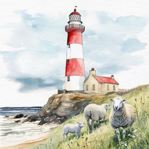 20 Servietten Maritim Schafe am Leuchtturm als Tischdeko. Papierservietten mit Motiv. Auch für Decoupage und Serviettentechnik 33x33cm