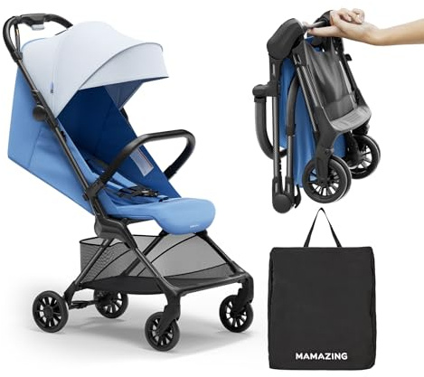 MAMAZING Ultra Air X Travel Stroller - Ultra-Lightweight Under 10 lbs, Carbon Fiber Frame & Airplane Friendly, Lightweight Stroller with Reclining Seat, UPF 50+ Canopy & Travel Bag