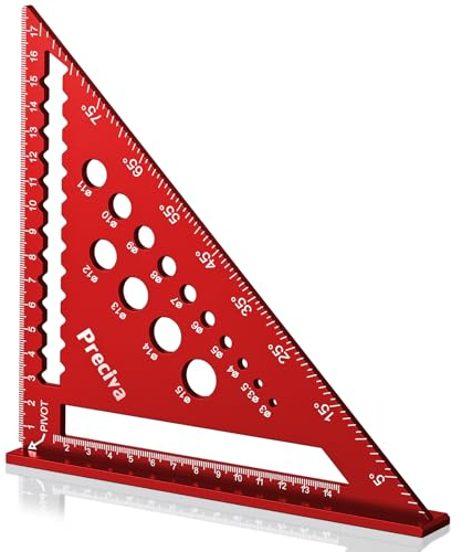 Speed Square, Preciva 18cm / 7in Set Square, Triangle Ruler with 14 Types of Drill Holes, Aluminium Alloy