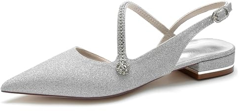 MINITOO Comode scarpe basse da sposa per donne ragazze Slingback sera party décolleté scarpe basse MY198, My198 argento 2 5 cm tacco, 43 EU