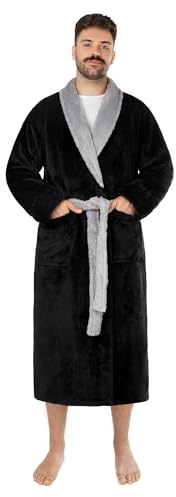 LEBENGOOD Peignoir d'hiver pour homme Hiver Coralina Robe de Chambre Peignoir de maison polaire Sortie de Bain Chaude doux en microfibre OEKO-TEX,Negra M