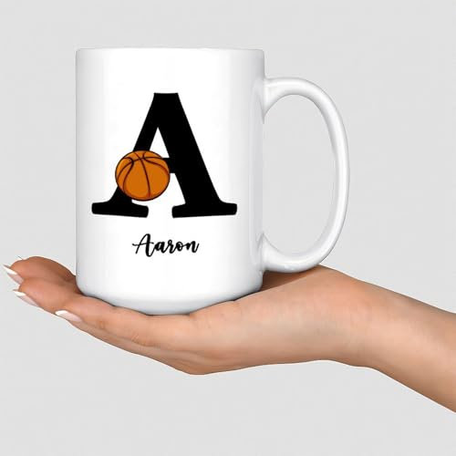 Funny Coffee Mugs Football Basketball Tennis Initial A Tea Cup Soccer Balls Gym Retro Ceramic Mugs Mock Up Gifts for Women Daughter Bestie Married Couples 15oz White