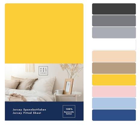 VelvetHome Spannbettlaken 120x200cm 100% gekämmte Baumwolle Markenqualität Oeko-TEX 100 Bettlaken Spannbetttuch Jersey 120x200 Dunkelgelb