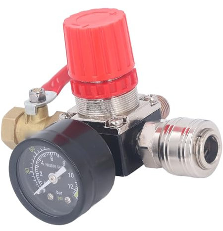 Luftkompressorregler, Genaue Regelung 0-180 PSI Luftdruckmessgerät Im Europäischen Stil für Pneumatische Werkzeuge (3/8 Zoll Kugelhahn)