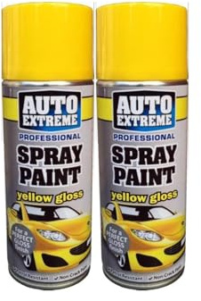 DIOXSTAR Yellow Gloss Spray Paint, Gloss Finish, Fast Drying, Non-Cracking, DIY Spray Paint for Metal, Wood, Glass, Easy to Use, Long-Lasting, 400ml (2 PCS)