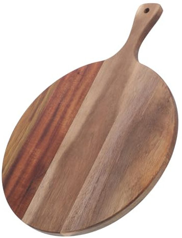 TOKIDNY Acacia Wood Cutting Board Handle Large Round Kitchen Chopping Board for Vegetables Meat Fruit Bread Cheese Baking