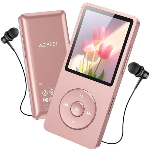 AGPTEK 64 GB Klassischer MP3 Player, 70 Stunden Akkulaufzeit | Tragbare HiFi Musik Player mit Kopfhörer, FM Radio, Aufnahmen, verlustfreie Musikwiedergabe bis zu 128 G, Rosagold
