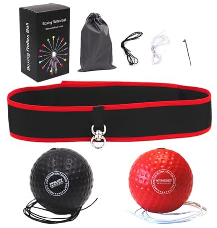 KIEUIENK Box-Reflexball, Boxball-Stirnband, verstellbares Kopfbefestigtes Krafttraining, Boxbälle, Set, Reaktionsball für Erwachsene, Kinder, Hof, Fitnessstudio, Zuhause (A)