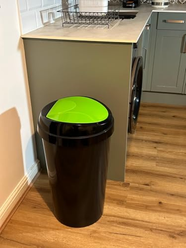 SPECTRAPLAST 60L Premium Green Brabatia Plastic Touch Top Bin, Dustbin, Rubbish Bin for Kitchen, Home With Coloured lids Black/Blue/Red/Silver/Green