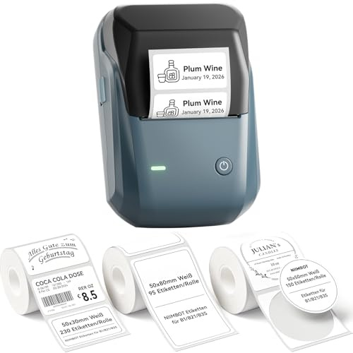NIIMBOT B1 Etikettendrucker mit 3 Rollen Wasserfester Etiketten, Dunkelblau | Tragbarer Beschriftungsgerät Bluetooth Label Printer Aufkleber Drucker für Schulbedarf, Barcode, Logo, Adresse