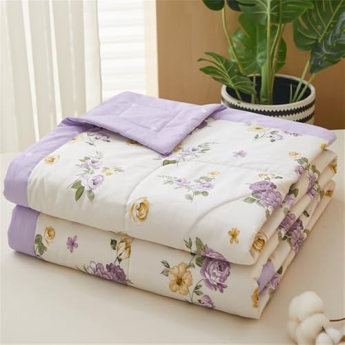 FANSU Tagesdecke Bettüberwurf Steppdecke 100% Baumwolle Doppelbett Einselbetten Tagesdecken Gesteppt Bettwäsche Sofaüberwurf Wohndecke Nordischer Blumendruck Bettdecke (Lila Rose,200x230cm)