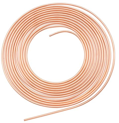 Ollanoos Car Copper Brake Pipe Length 25 Foot, 1/4 Brake Pipe Copper Coated Steel Tubing, Replace for Hydraulic Braking Systems Fuel Systems and Transmission Systems