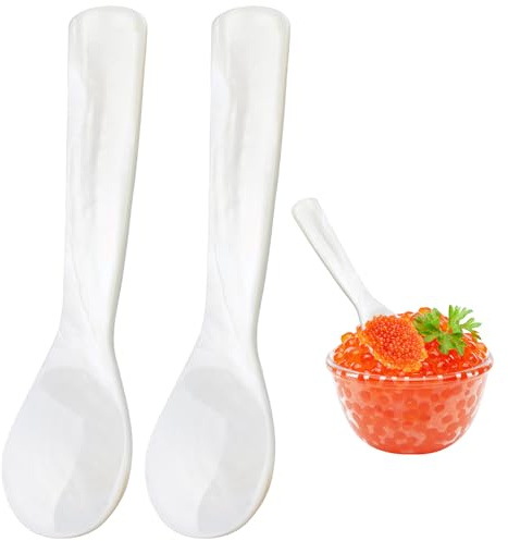Perlmutt Löffel, 2er Set 9cm Weiße Kaviar Löffel Mit Geradem Griff Für Fisch Kaviar Sushi Delikatessen Hochwertiges Perlmutt Für Elegantes Servieren