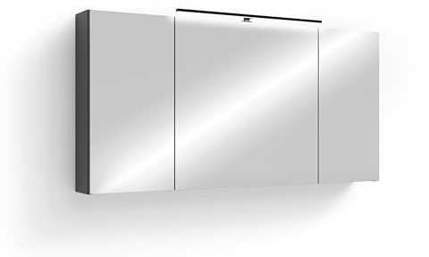 byLIVING Spiegelschrank Spree, Korpus matt anthrazit Spiegeltüren | Hängeschrank, Soft-Close-Funktion, inkl. LED-Beleuchtung, Badschrank mit Stecker- und Schalterdose, B 120, H 60, T 20 cm