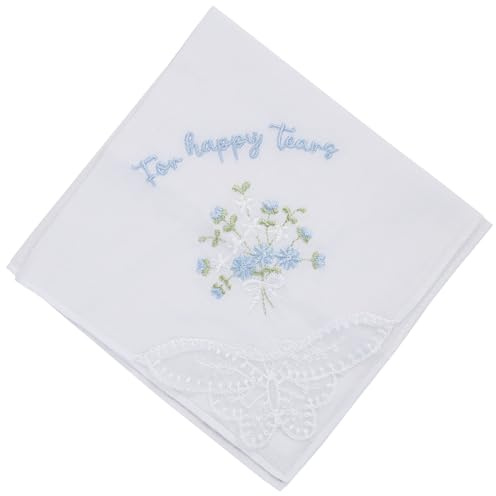 1 Stück Happy Tears Taschentuch für Frauen – 30 x 30 cm Hochzeitsgeschenk für Braut und Mutter – Blaue florale Spitze besticktes Baumwolltuch – perfektes Andenken für Braut, Junggesellinnenabschied