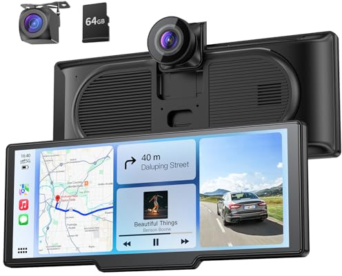 9.26 Carplay Screen with 4K Dash Cam & HD Backup Camera, Wireless Portable Car Play Screen for Apple CarPlay & Android Auto, OTA, Bluetooth 5.0, Mirror Link, Voice Control, GPS Navigation, FM