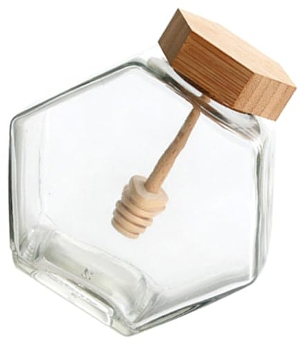 LIGIGWASH Tarro de Miel de Vidrio de 220ml con Tapa de Madera y Cucharón