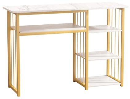 Mesa compacta de mármol para uñas con estantes de almacenamiento, estación de manicura duradera para profesionales de spa y belleza, diseño elegante, construcción estable, ideal para tecnología de