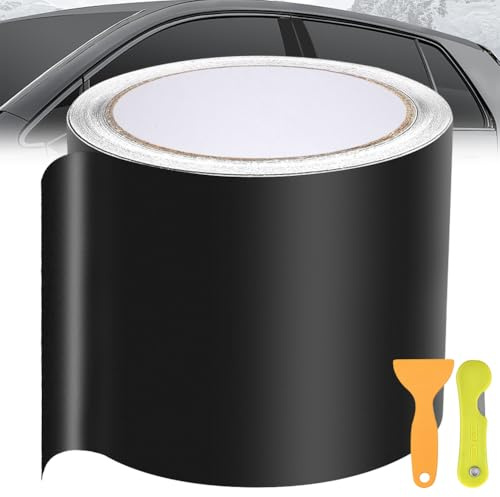 Autofolie Auto Folie 10cm*9M, Schutzfolie Lackschutzfolie Selbstklebend, Dekorative Auto Klebefolie Schutz Türschwellenaufkleber, Matt Schwarz