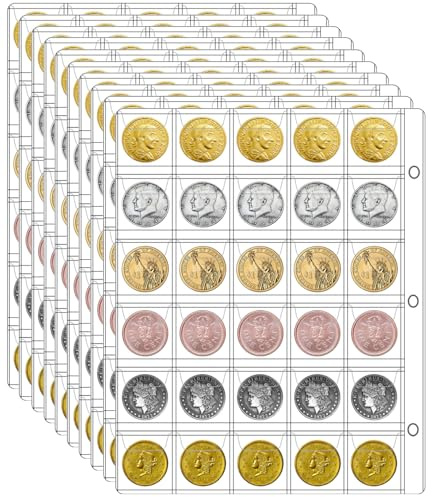 Ettonsun 10 Sheets Coin Collecting Pages, Pocket Inserts Collecting Sleeves Collection Storage Supplies (30-Pocket Coin Sheets)