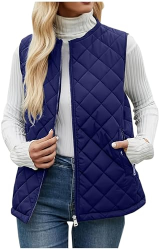 AnnSemo Womens Quilted Gilet Full Zipper Round Neck Sleeveless Jackets Winter Warm Padded Gilet for Women UK Casual Solid Colour Body Warmer Cozy Coat with Pockets