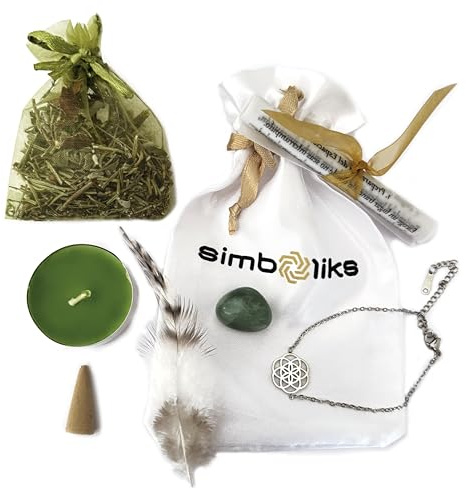 Simboliks Kit Ritual de Salud, Pulsera Flor de la Vida, Vela Verde, Aventurina, Incienso, Hierbas, Pluma y Pergamino Ritual, Limpieza Energética, Atrae Bienestar, Vitalidad y Sanación
