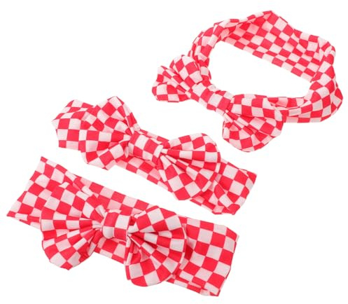ELAYARD 3 Fasce Elastiche per Fiocco Scozzese Rosso e Bianco Accessori per Chioma per Bambine 6-12 Mesi Fasce Leggere e Confortevoli per Ragazzo Ragazza Adatte a Feste e Uso Quotidiano