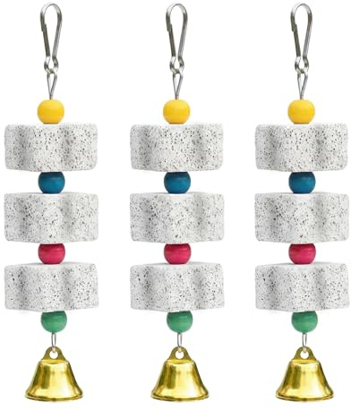 Bmpzery 3 Pack Bird Cuttlebone Chewing Toys, Natural Lava Stone Calcium Block Beak Grinder, Bird Toy Cage Accessories for Parakeets Cockatiels Budgies Conures