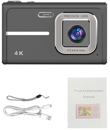 Sxhlseller Portable Kids and Beginners 1080P Vlog Camera Autofocus Creative Filters Digital Camera with LED Fill Light for Night Photography (Black)