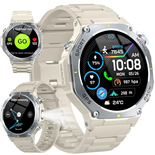 Jugeman Smart Watch for Men, 1.43 AMOLED Military Smart Watch, White