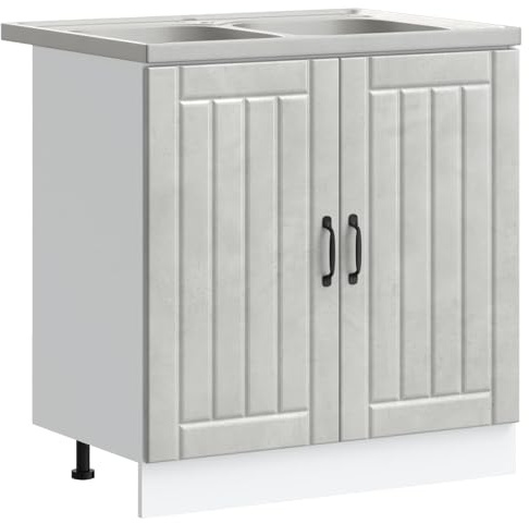 Owoxanthellate Lucca - Mobile da cucina con lavandino e scarico, 80 x 46 x 81,5 cm, design moderno, in legno, 2 ante, effetto cemento, grigio