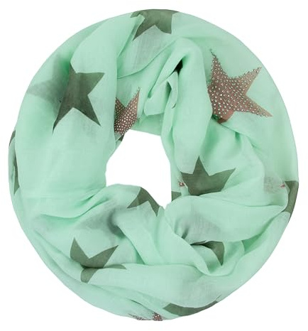 Glamexx24 Loop Schal mit Sternenmuster - Damen Leichter Langschal, Schlauchschal, Loopschal Tuch für Frühling und Herbst in vielen Farben