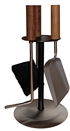 MS Beschläge® Kaminbesteck Kaminset Kamingarnitur Ofenset mit Nussholzgriffen und Besteck aus Edelstahl