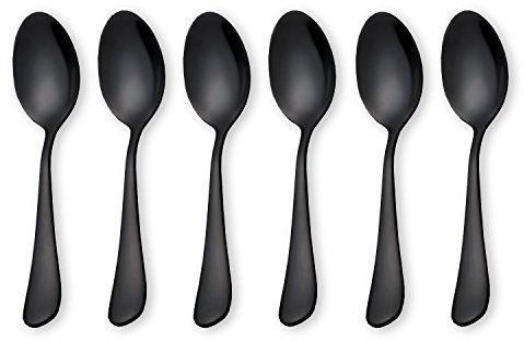 HOMQUEN Schwarzer Kaffee Scoops Teelöffel, Edelstahl Mini Kuchen Löffel, Eislöffel, kleine Löffel für Dessert, Set 6 (Schwarz-Kaffee-Schaufeln)