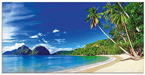 ARTland Wanddeko Glasbilder Wandbild Glas Bild einteilig 100x50 cm Querformat Karibik Strand Südsee Palmen Sand Insel Himmel Natur Sommer Urlaub S9HV