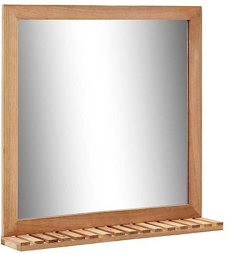 vidaXL Walnussholz Massiv Badezimmerspiegel mit Ablage Badspiegel Wandspiegel Spiegel Hängespigel Kosmetikspiegel Flurspiegel 60x12x62cm Natur