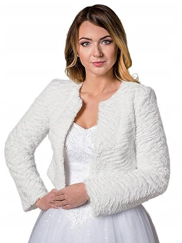 deine-Brautmode Brautjacke Jacke Bolero Hochzeit Braut Hochzeitsjacke Bolerojacke Langarm Fell Pelz, CH-48 38 Ivory