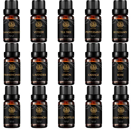 Top 15 Aromatherapie Jasmin ätherisches Öl Set für Diffusor, 100% reine Weihrauch ätherische Öle Set, therapeutische Grade Vetiver ätherisches Öl Kit - Rose, Sandelholz, Pfefferminze, Zitronenöle...