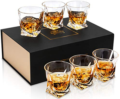KANARS Crystal Whiskey Glass - Set of 6 Rocks Glasses 10 Oz in Luxury Box - Lowball Bar Tumblers for Scotch Cocktail Irish Whisky Cognac Rum - Gifts for Men Dad - Ultra Clear