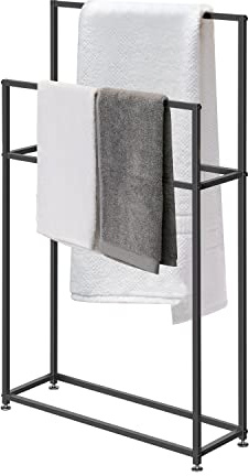 Pool und Spa Valet Stand Handtuch, Handtuchhalter, freistehender Boden, 2-stöckiger schwarzer Metall-Handtuchhalter, Badezimmer-Handtuchhalter, Aufbewahrungsregal für Pool, Hotel, Büro und Haushalt,