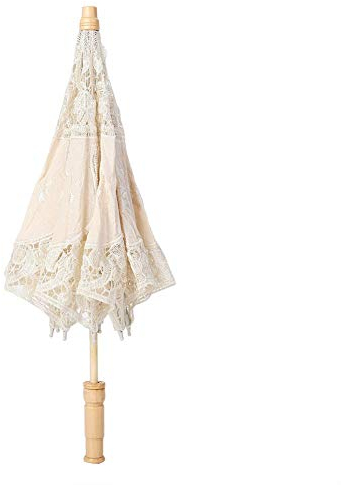 Wincal Spitze Regenschirm Stickerei Braut Sonnenschirm Handmad'e Spitze Blume Stickerei Sonnenschirm Hochzeit Braut Fotografie Regenschirm (Durchmesser-45-Beige)