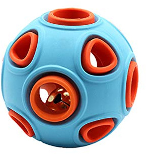 Andiker Hundeball, interaktives Hund Spielzeug mit Glocke, Gummiball, Hundebälle Hüpfball, Haustier-Sportspiele Intelligenzball IQ Bissbeständiges Spielzeug für Haustier-Kauspielzeug (S, Blau)