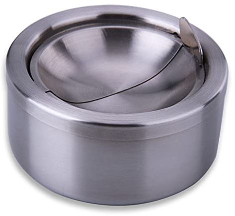 hanlongyu Outdoor Ashtray with Lid, Flip Top Stainless Steel Ash Tray, Metal Windproof Cigarette Ashtrays for Indoor or Outdoor Use, Desktop Smoking Ashtray Office Patio Home Decor