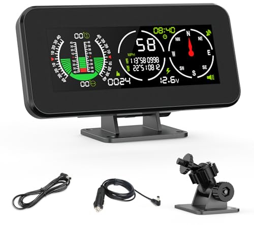 MOTOCOCHE GPS Neigungsmesser Offroad KFZ Neigungsmesser für DC10V-30V Geländefahrzeuge, Geschwindigkeitsmesser Auto mit Koordinatenanzeige (Dreifach-Display)