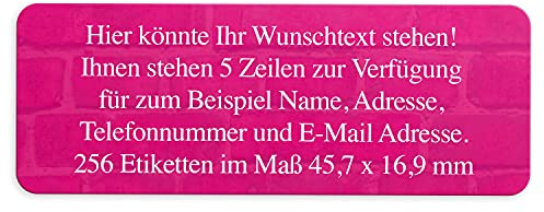Adress-Aufkleber | PERSONALISIERT | 256 Stück | kleine Etiketten mit Wunsch-Text pink 1 | Schrift Weiß | für Namen und Adressen