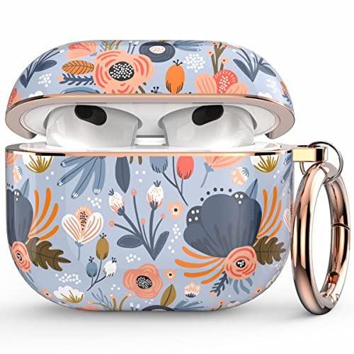 wenew AirPod 3 Schutzhülle für Apple Airpods 3, Blume, robuste Hülle für Damen, Mädchen, Kinder, Herren, AirPods 3. Generation Hülle mit Schlüsselanhänger, LED sichtbar, unterstützt kabelloses Laden