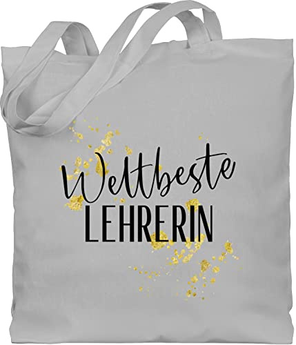 Baumwolltasche - Taschen - Weltbeste Lehrerin golden Sparkle - Unisize - Hellgrau - geschenk lehrerinnen tasche klassenlehrerin beste jutebeutel für lehrertasche lieblingslehrerin lange henkel