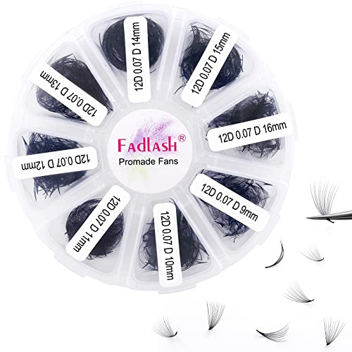 Russische Vorgefertigte 12D 0.07 D Curl 9-16mm Mixed 1000pcs Wimpern Extensions Promade Russische Fächerwimpern Vorgefertigte Wimpernverlängerung für Schönheit